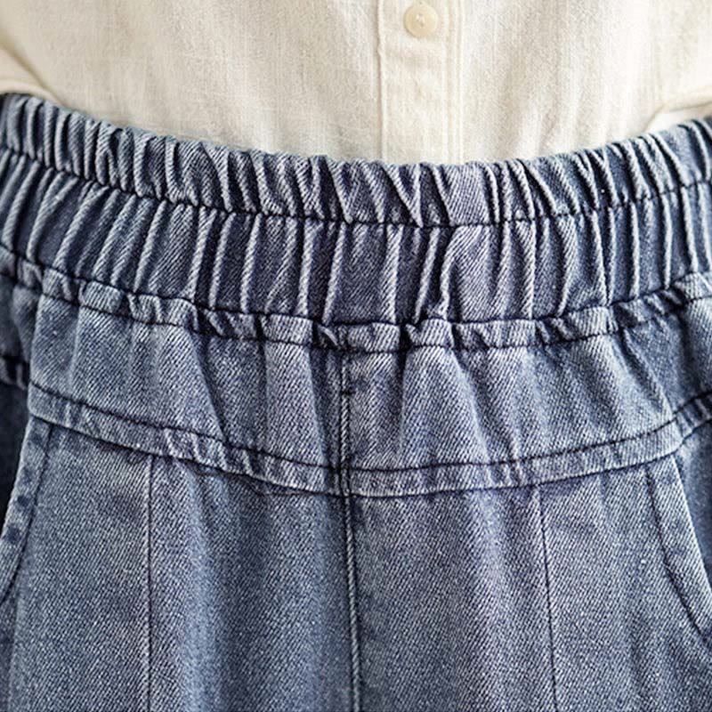 Buddha Stones Fall Vintage Distressed Design High Waist Women's Wide Leg Pants With Pockets