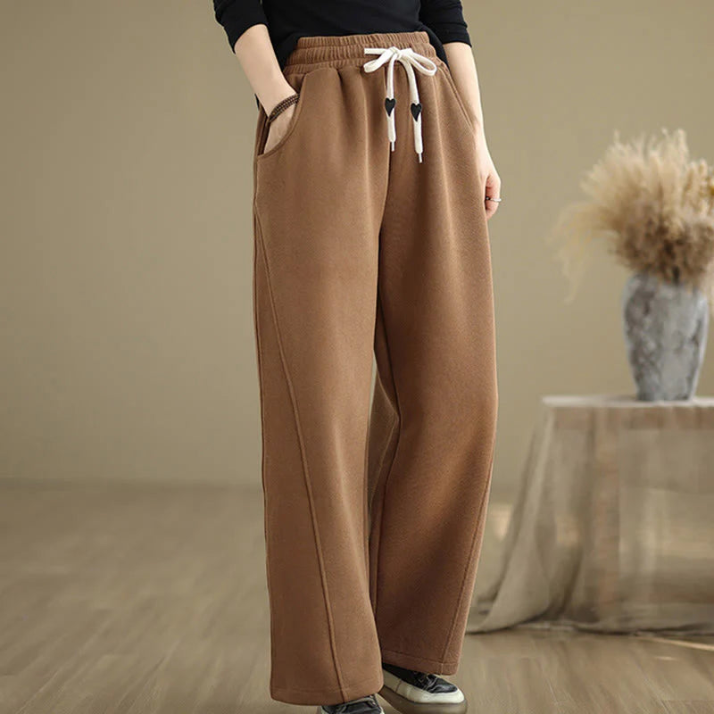 Buddha Stones Solid Color Drawstring Women's Wide Leg Pants With Pockets