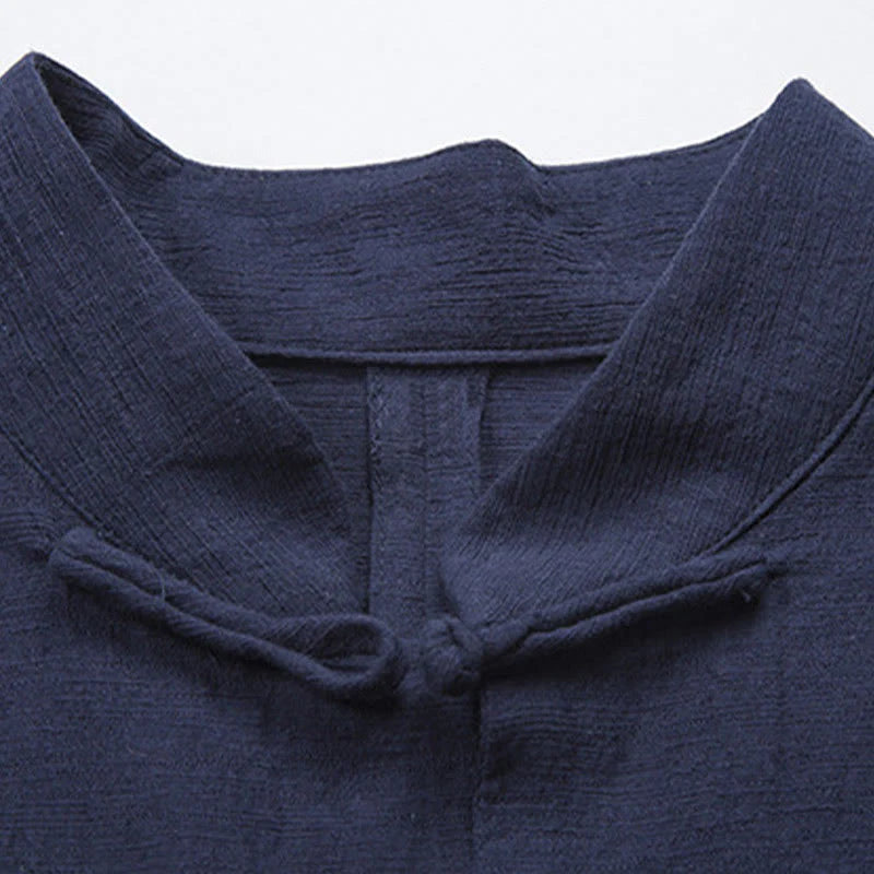 Buddha Stones Solid Color Casual Frog-button Men's Shirt Clothing