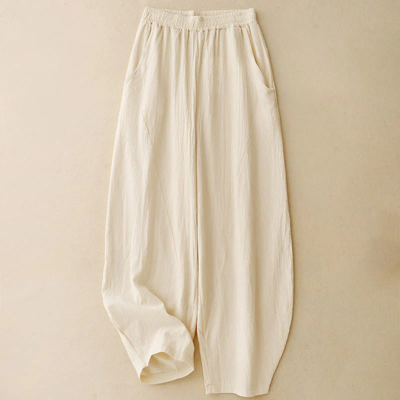 Buddha Stones Fall Solid Color Patchwork Simple Design Women's Wide Leg Pants With Pockets