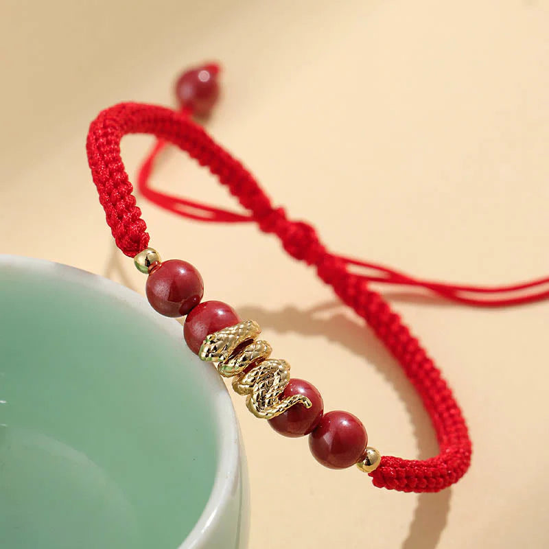 Buddha Stones Cinnabar Handmade Year Of Snake String Protection Braided Bracelet