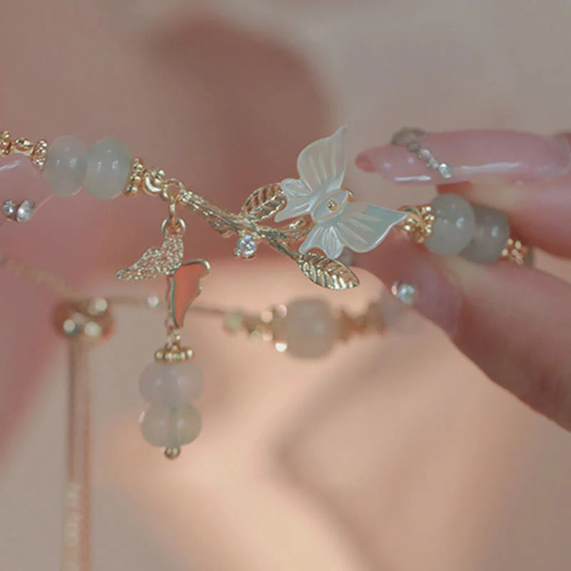 Buddha Stones Butterfly Charm Hetian Jade Adjustable Chain Prosperity Bracelet