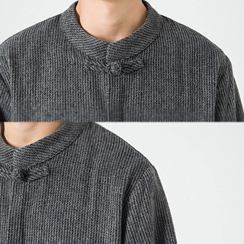 Buddha Stones Long Sleeve Frog-button Design Men's Cotton Jacket Shirt With Pockets
