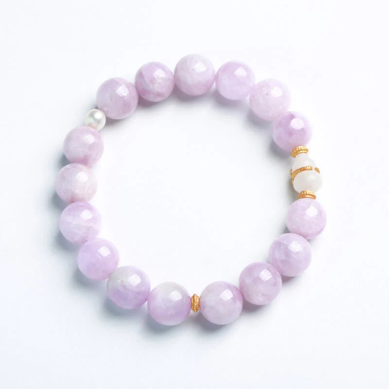 Buddha Stones Kunzite Hetian White Jade Gourd Love Spiritual Growth Bracelet
