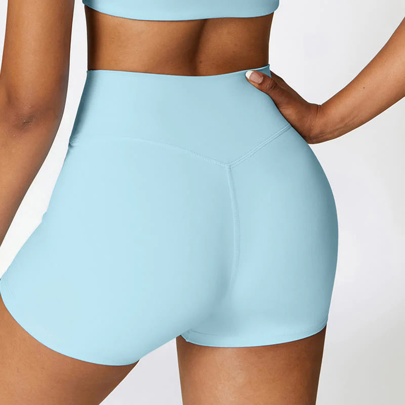 Buddha Stones Solid Color Crop Tank Top High Waist Shorts Sports Fitness Gym Yoga Outfits