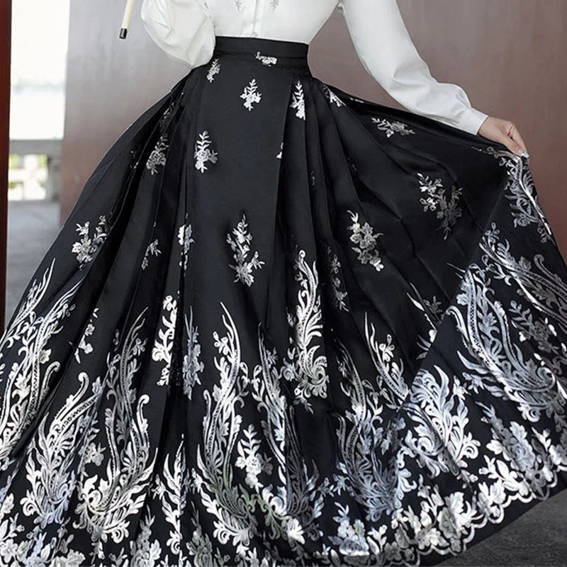 Buddha Stones Flowers Leaves Feathers Long Sleeve Shirt Top Chinese Hanfu Ming Dynasty Horse Face Skirt Mamianqun Skirt (Extra 30% Off | USE CODE: FS30)