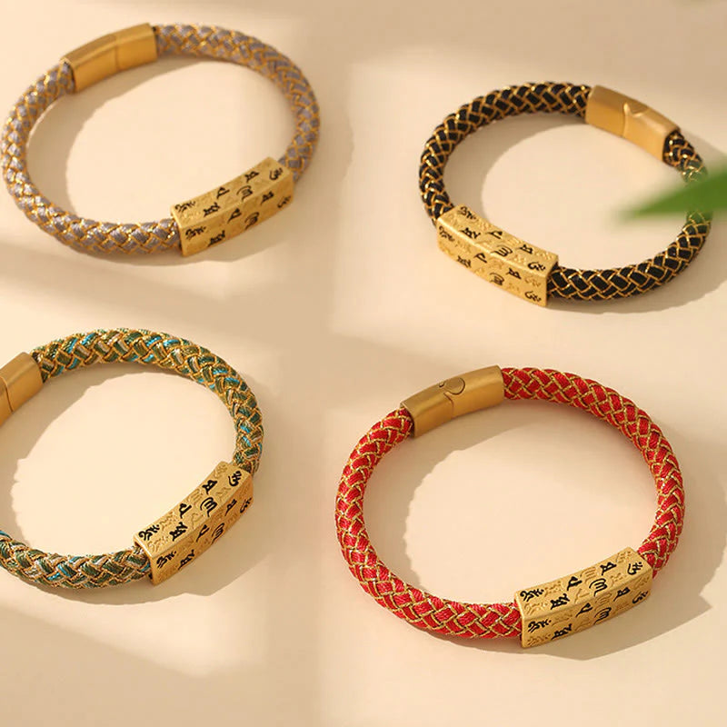 Buddha Stones Tibetan Om Mani Padme Hum Various Colors Rope Gold Thread Diamond Knot Luck Buckle Bracelet
