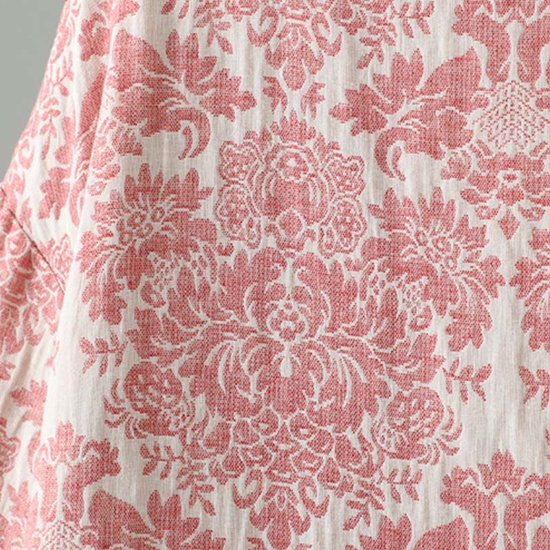 Buddha Stones Women's Peony Flowers Frog-Button Design Long Sleeve Thermal Jacket With Pockets