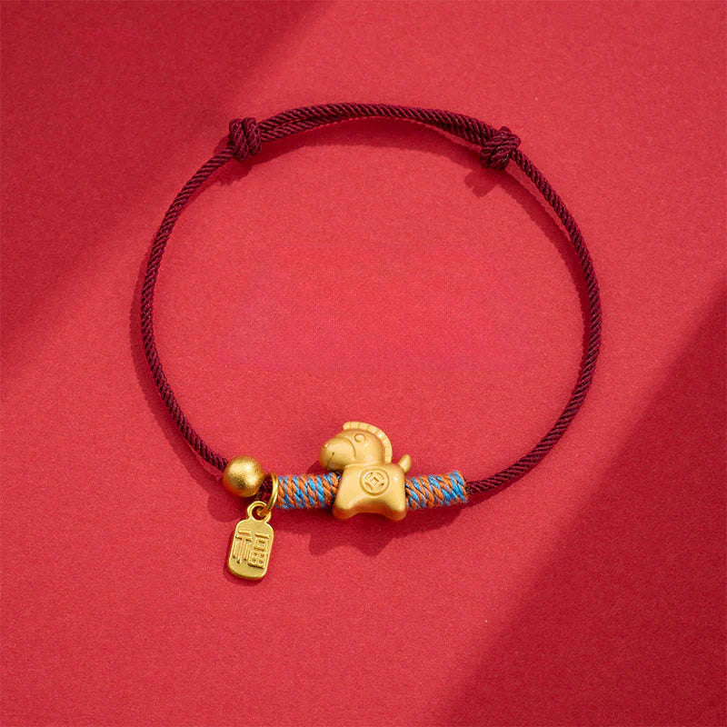 Buddha Stones Year Of The Horse Fu Character Handwoven String Luck Connection Bracelet