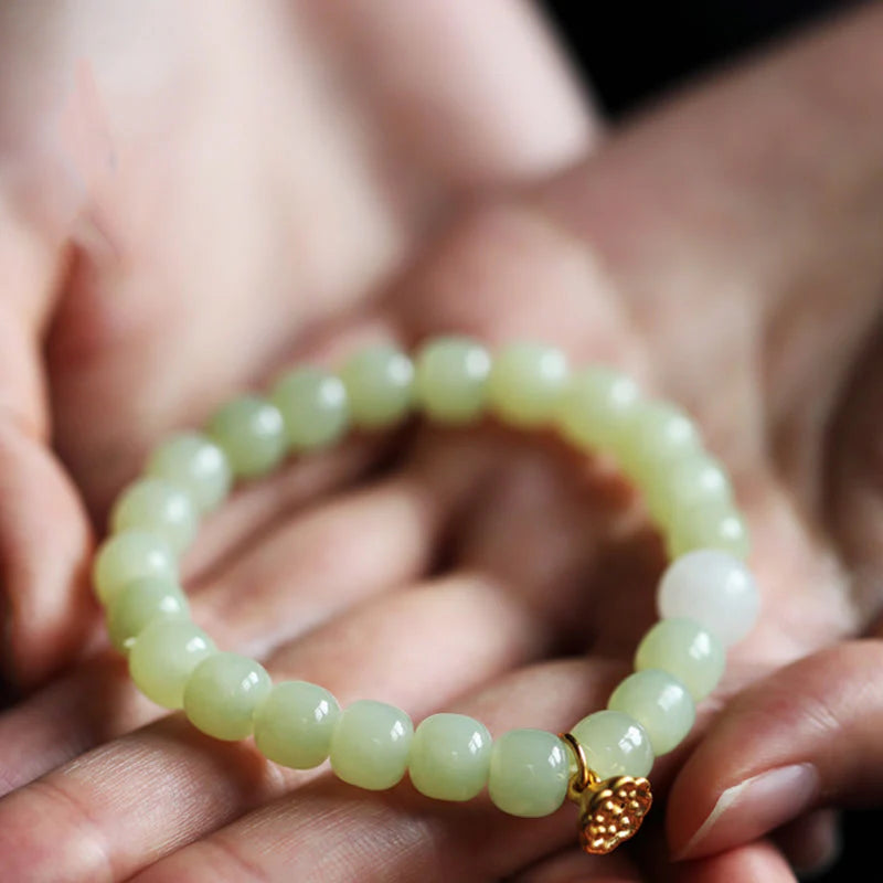 Buddha Stones Jade Lotus Abundance Adjustable Bracelet