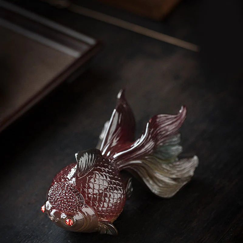 Buddha Stones Color Changing Koi Fish Resin Tea Pet Wealth Home Figurine Decoration