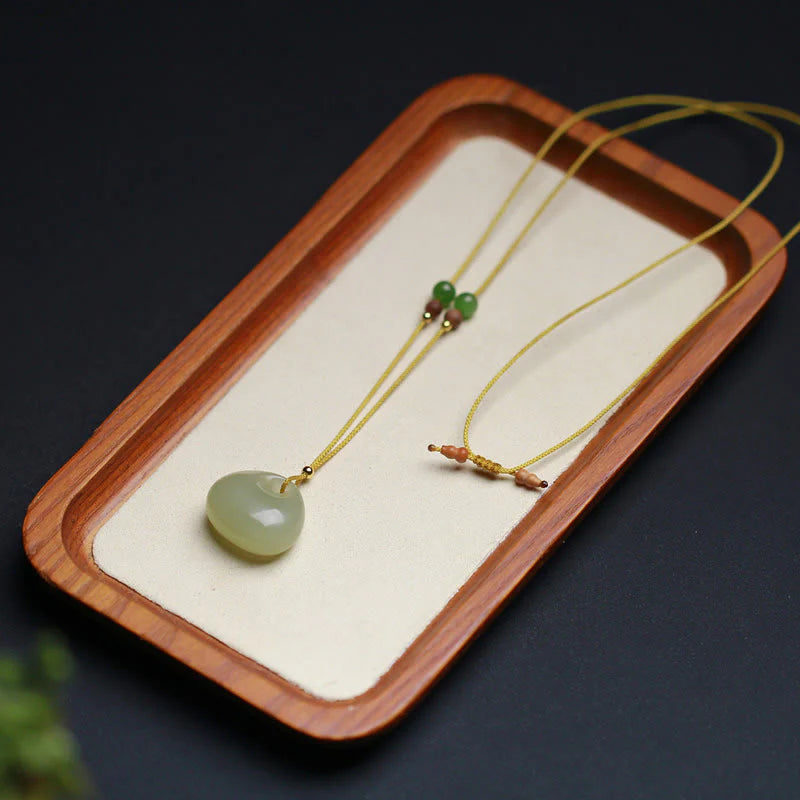 Buddha Stones Natural Hetian Jade Small Bag Pattern Prosperity String Necklace Pendant