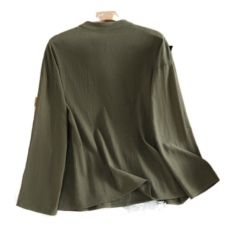 Buddha Stones Summer Casual Pure Color Half Button Simple Design Women's Cotton Linen Half Sleeve Shirt With Pocket
