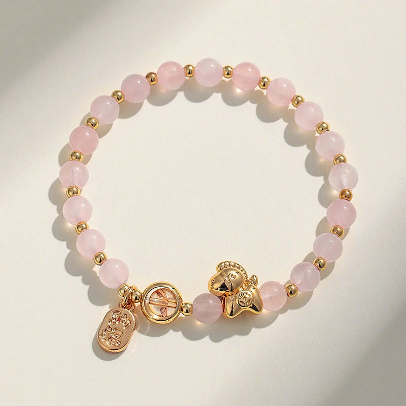 Buddha Stones Year Of The Horse Strawberry Quartz Citrine Red Agate Pink Crystal Love Bracelet
