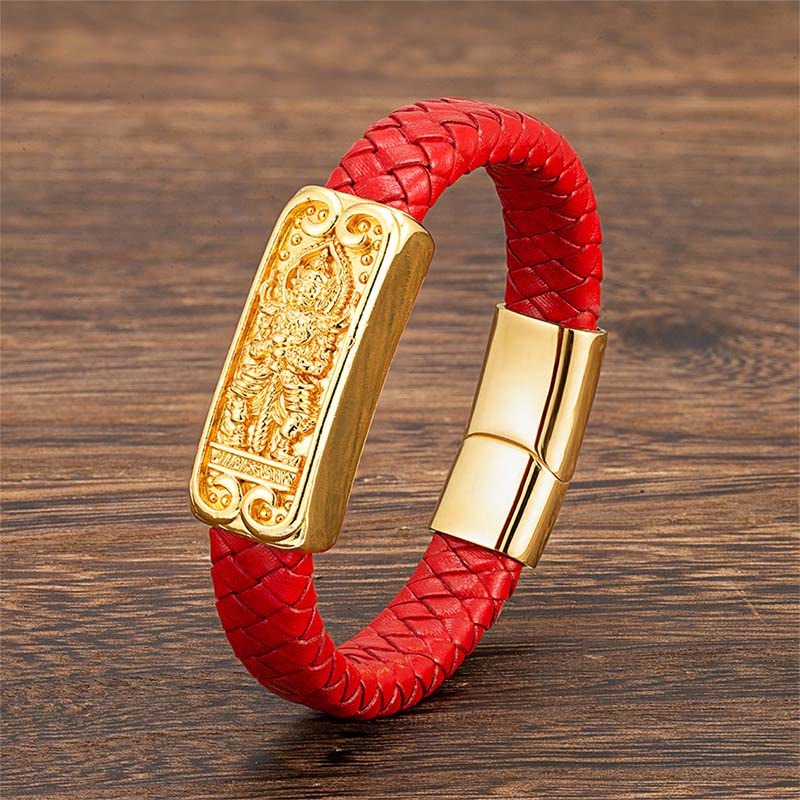 Buddha Stones Buddha Symbol Titanium Steel Leather Strengthen Bracelet