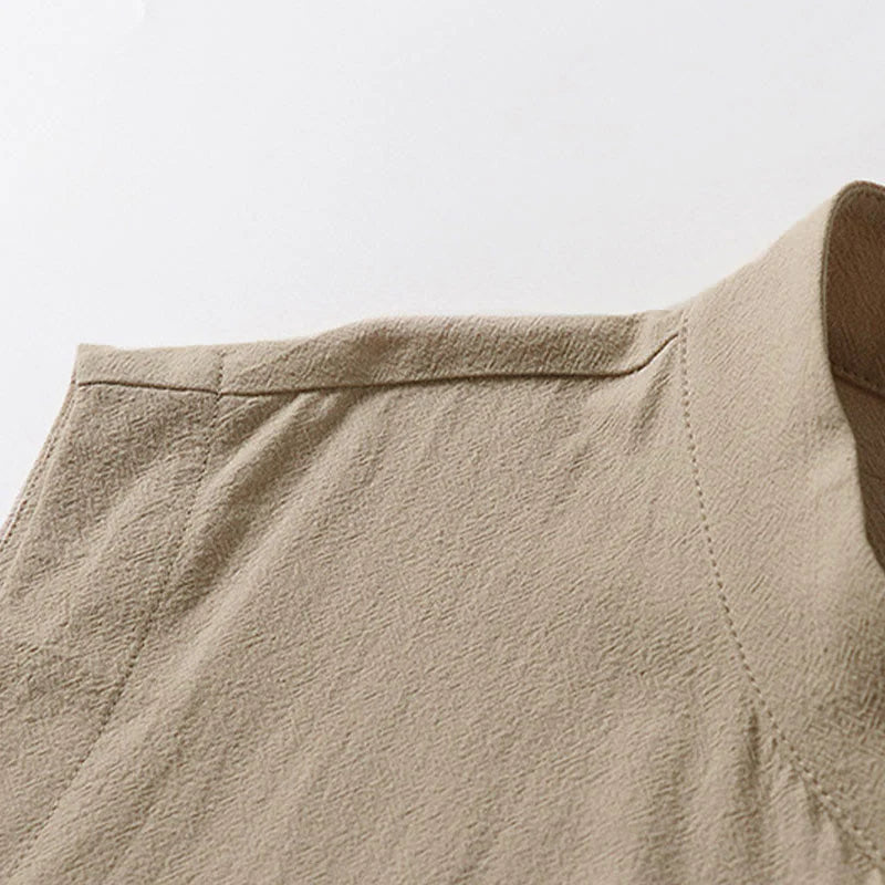 Buddha Stones Summer Solid Color Stand Collar Men's Cotton Linen Sleeveless Vest