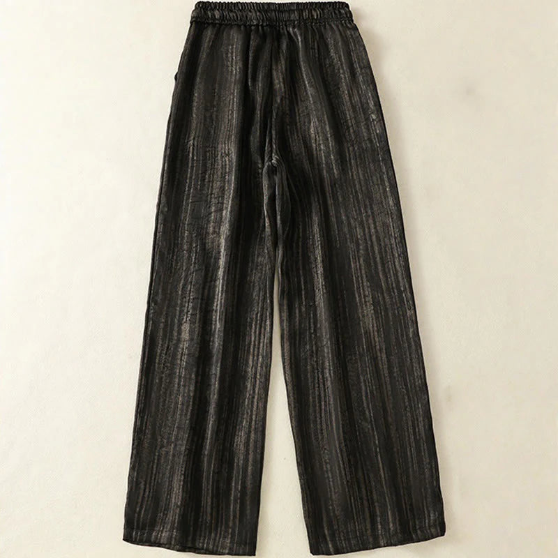 Buddha Stones Artistic Casual Vertical Lines Pattern Drawstring Ankle-length Women's Pants With Pockets