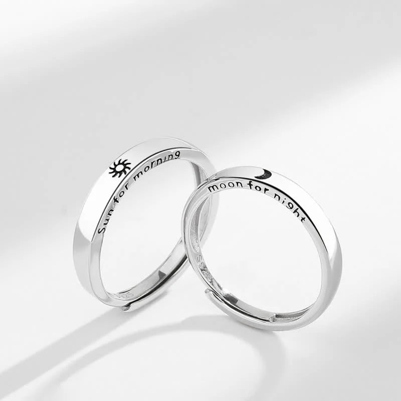 Buddha Stones 925 Sterling Silver Sun Moon Protection Adjustable Couple Ring