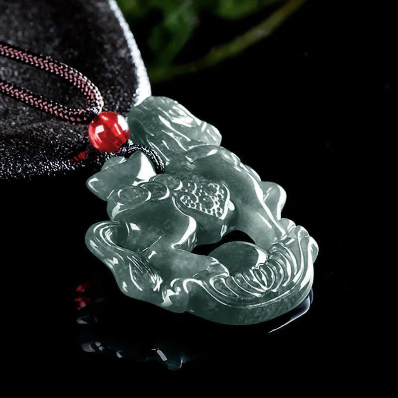 Buddha Stones Year of the Horse Jade Ingot Luck Prosperity Rope Necklace Pendant
