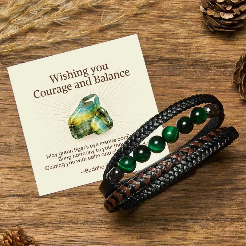 Buddha Stones Wishing You Courage and Balance Green Tiger Eye Bracelet Includes Gift Message Card
