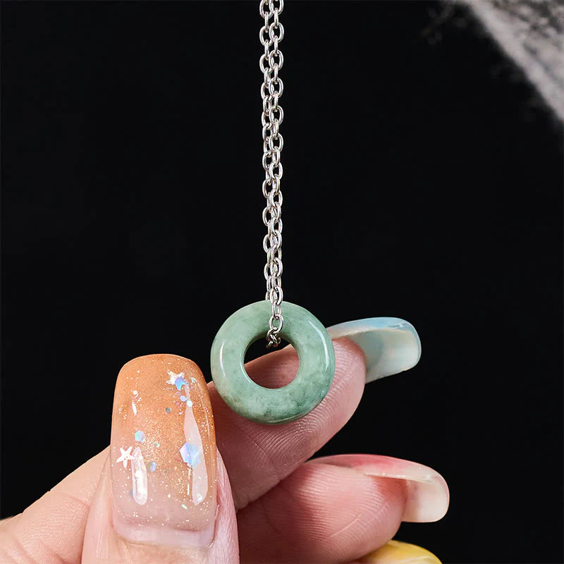 Buddha Stones Green Jade Peace Buckle Abacus Luck Necklace Pendant