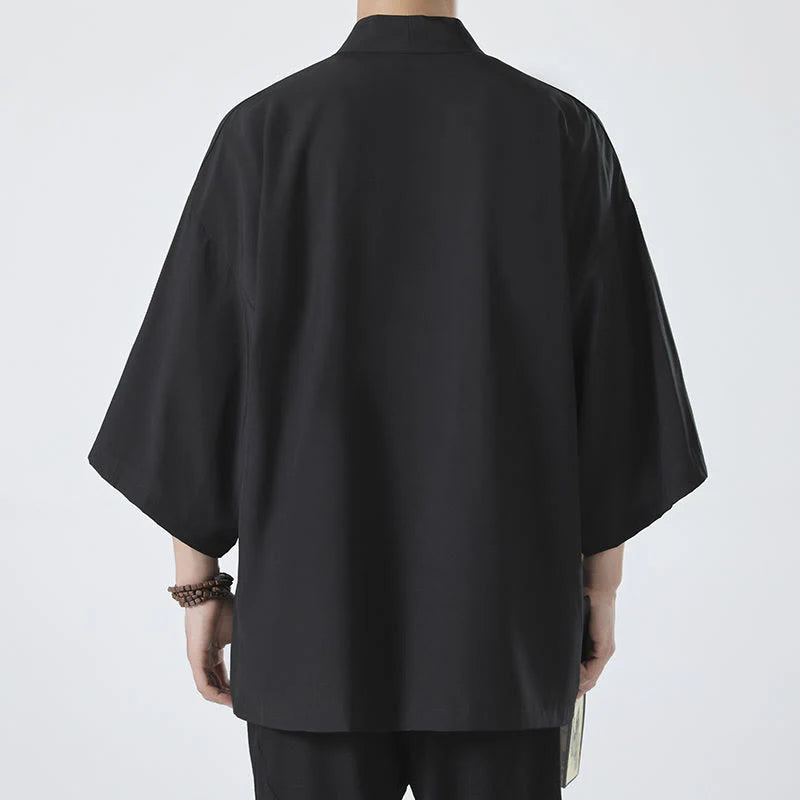 Buddha Stones Solid Color Open Front Jacket Men's Kimono
