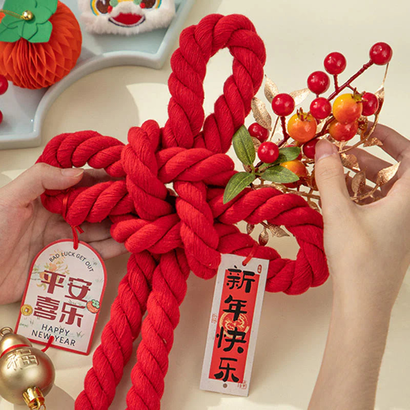 Buddha Stones Year of the Horse Dancing Lion Fu Character Chinese Knotting Fortune Decoration