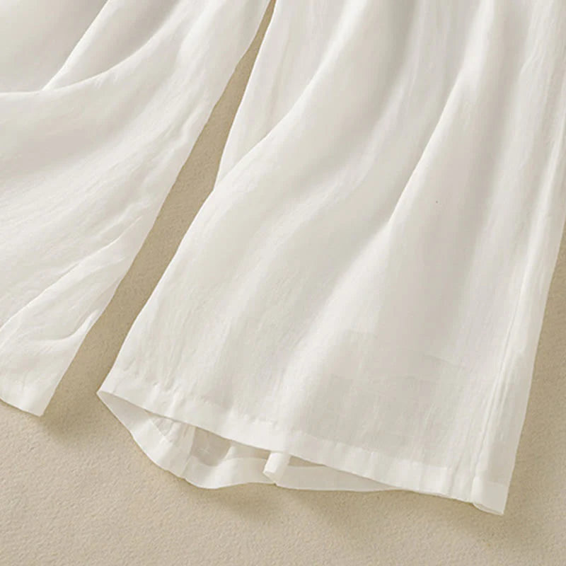 Buddha Stones Commute Embroidery Drawstring Women's Cotton Wide Leg Pants With Pockets