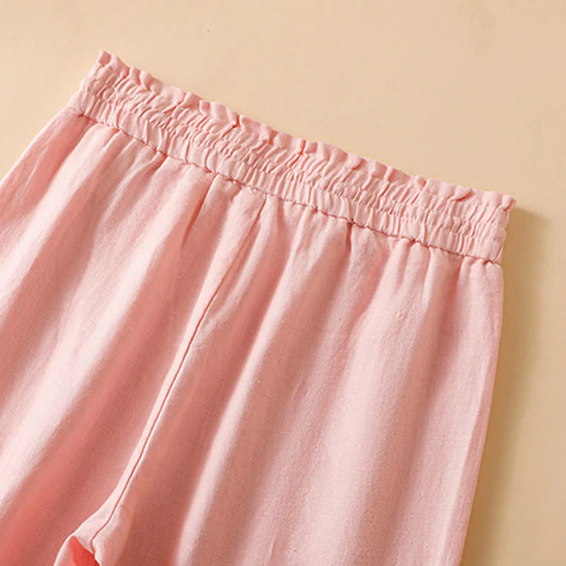 Buddha Stones Casual Straight Leg Design Cotton Women's 7-8 Length Wide Leg Pants With Pockets