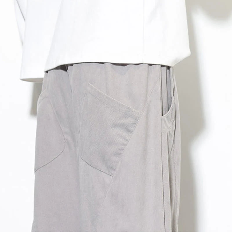 Buddha Stones Drawstring Solid Color Tapered Design Cotton Corduroy Men's Harem Pants With Pockets