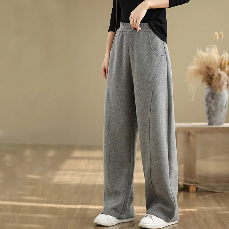 Buddha Stones Casual Thickening Women's Polyester Straight Leg Pants With Pockets