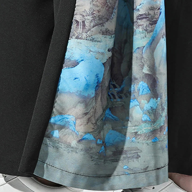 Buddha Stones Mountains Rivers Pattern Men's Wide Leg Pants With Pockets