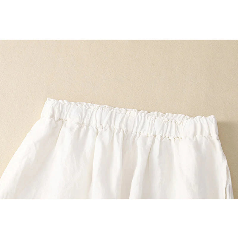 Buddha Stones Spring Elastic Waist Lace Pleated Hem Cotton Women's Pants With Pockets