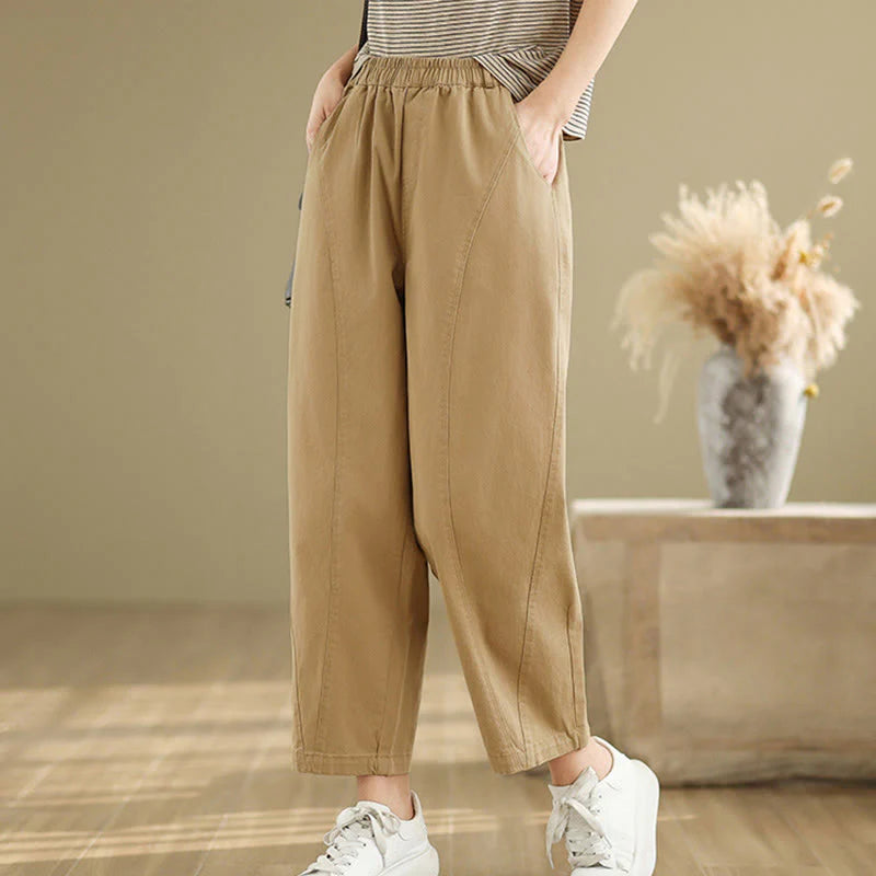 Buddha Stones Casual Elastic Waist Women's Polyester Harem Pants With Pockets