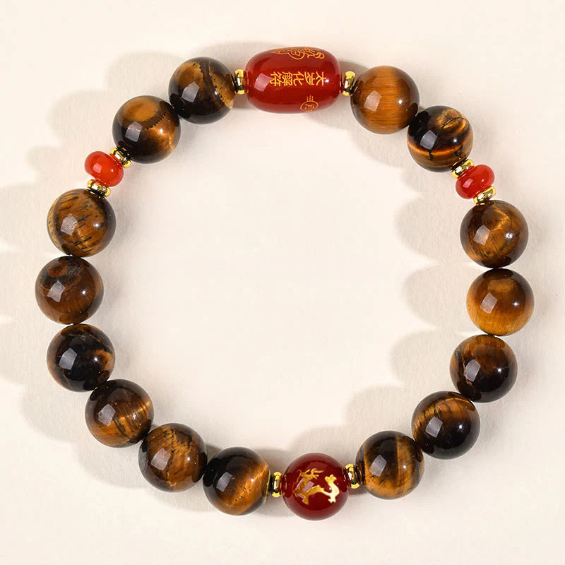 Buddha Stones 12 Chinese Zodiac Natural Tiger Eye Red Agate Protection Bracelet