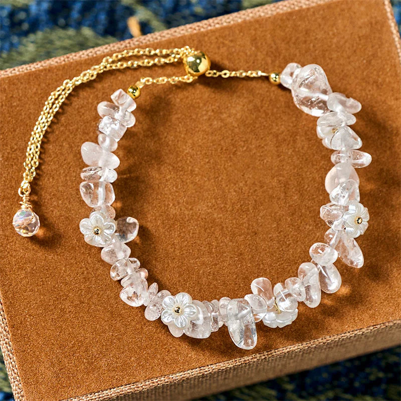Buddha Stones Irregular Crystal Flower Design Amethyst White Crystal Balance Bracelet