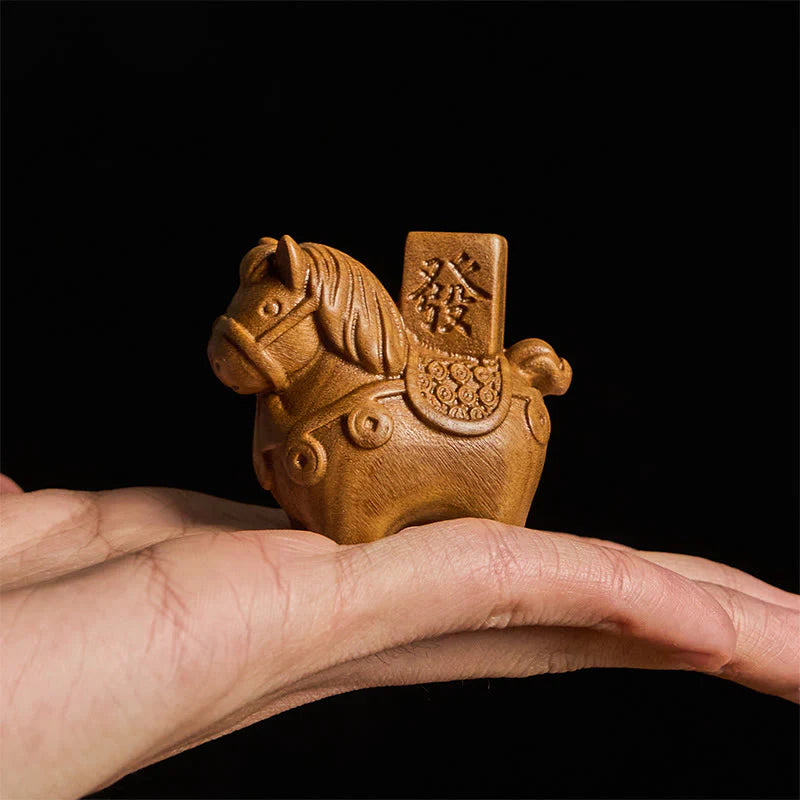 Buddha Stones Year of the Horse Get rich Green Sandalwood Small Leaf Red Sandalwood Linden Wood Animals Positive Decoration