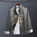 Buddha Stones Spring Fall Dragon Embroidery Frog-Button Long Sleeve Men's Jacket