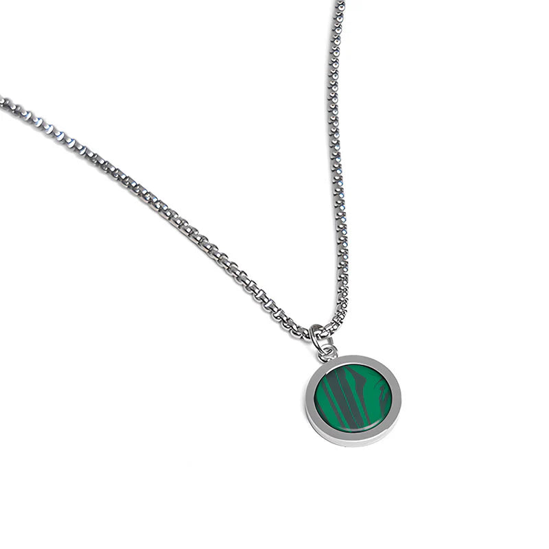 Buddha Stones Natural Stone Turquoise Tiger Eye  Lazurite Malachite Titanium Steel Purification Necklace Pendant
