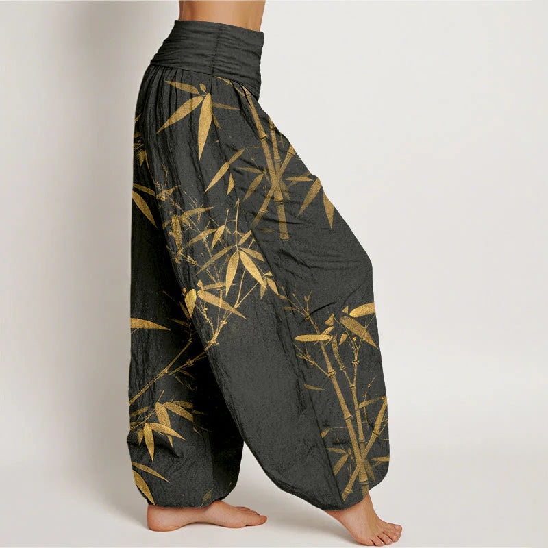 Buddha Stones Pure Cotton Classical Bamboo Pattern Women's Elastic Waist Harem Pants