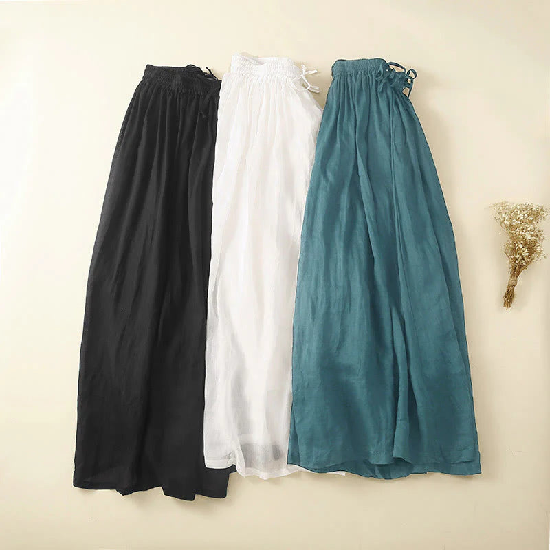 Buddha Stones Plain Lace Up Elastic Waist Women's Skirt With Pockets