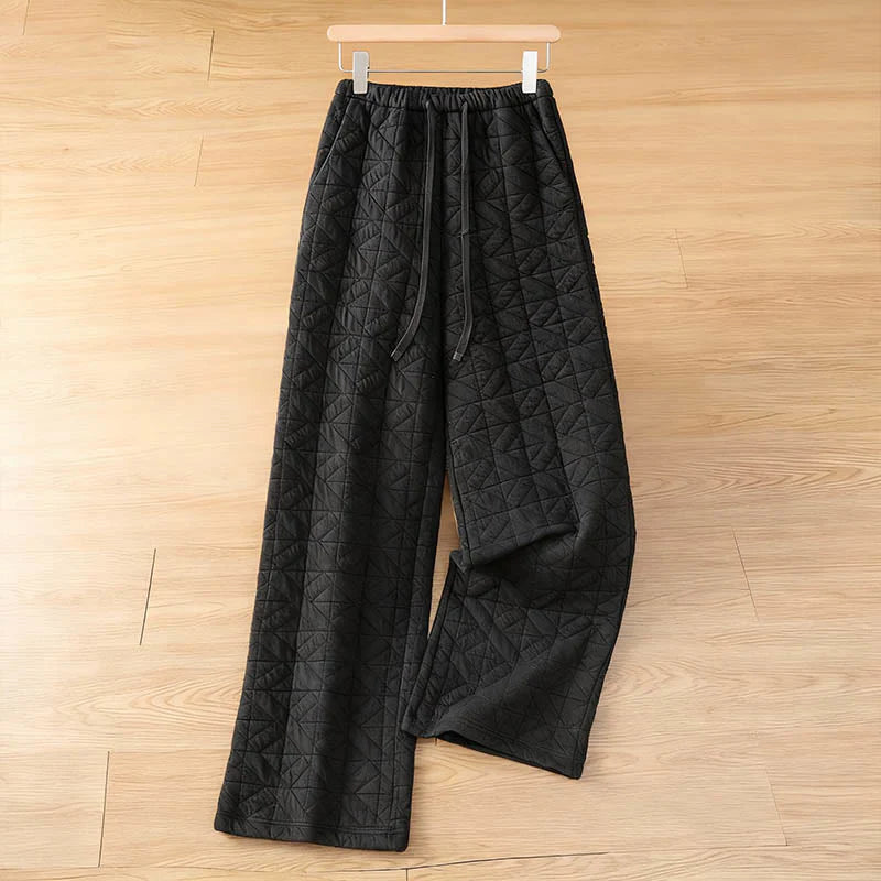Buddha Stones Women's Fall Solid Color Drawstring Thermal Wide Leg Pants With Pockets