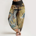 Buddha Stones Pure Cotton Dragon Auspicious Clouds Pattern Women's Elastic Waist Harem Pants