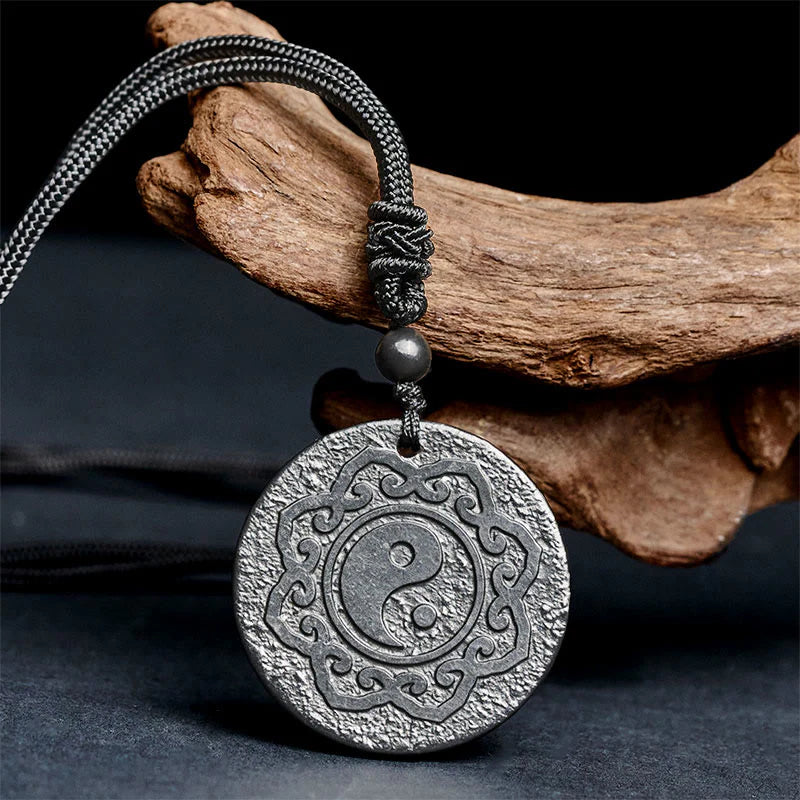 Buddha Stones Tai Chi Yin Yang Symbol Authentic Shungite Stone Inner Strength Necklace Pendant