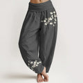 Buddha Stones Pure Cotton Simple Magnolia Flower Pattern Women's Elastic Waist Harem Pants