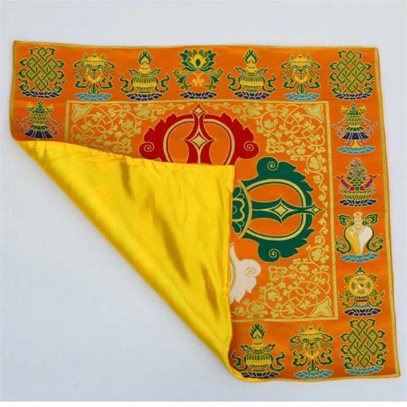 Buddha Stones Flower Endless Knot Prayer Altar Mat Healing Meditation 8 Auspicious Symbols Mat Table Runner