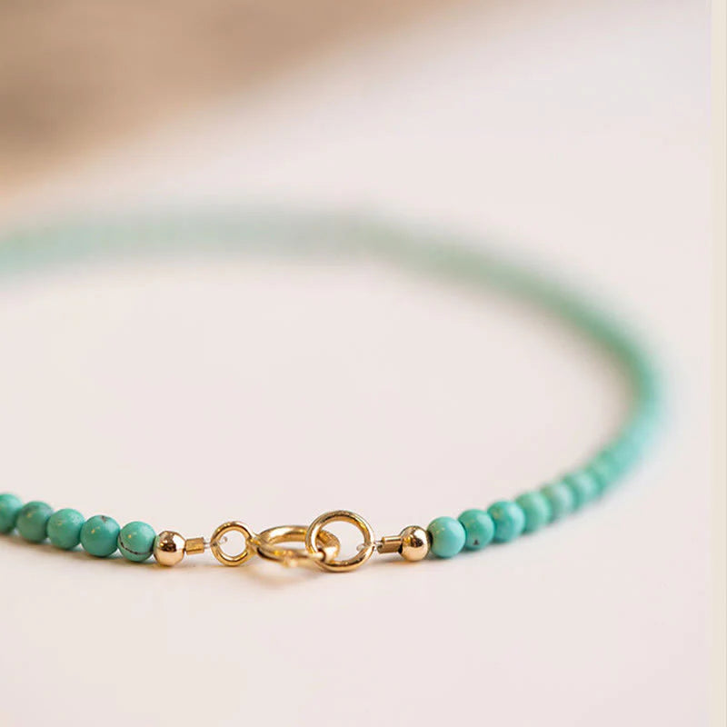 Buddha Stones 2mm Turquoise Ultra-thin Beads 14k Gold Plated Copper Wisdom Bracelet