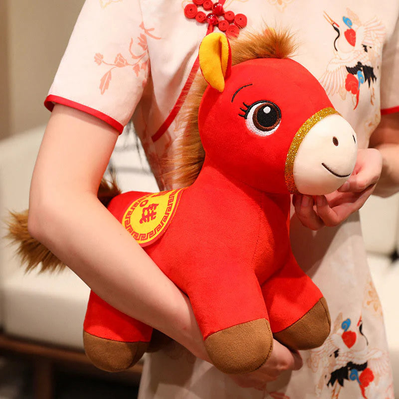 Buddha Stones Year Of The Horse Red Standing Horse Plush Doll Wealth Prosperity Home Decoration