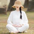 Buddha Stones 2Pcs Plain Design Top Pants Meditation Yoga Zen Tai Chi Cotton Linen Clothing Women's Set (Extra 30% Off | USE CODE: FS30)