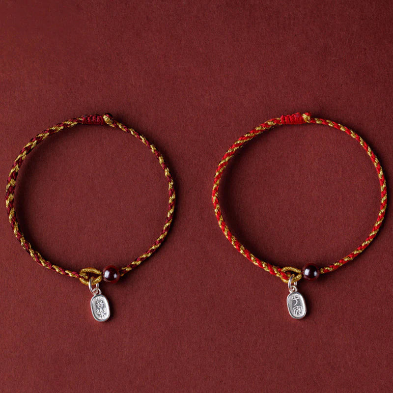 Buddha Stones Handcrafted Red Gold Rope Lotus Peace And Joy Charm Braid Bracelet